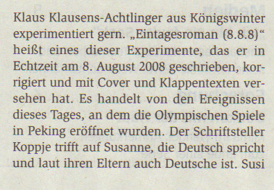 teil 1 Artikel General-Anzeiger ueber klausens von ulrike strauch am 13.12.2008